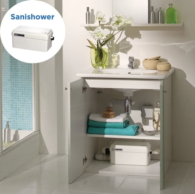 Add a shower and washbasin to your bathroom without breaking the bank or floor with the Sanishower Grey Water Pump!
