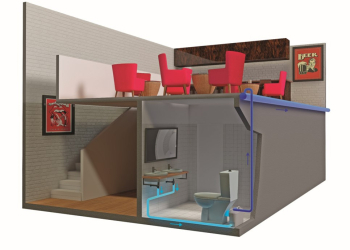 Sanibest Pro : Vertical discharge of washroom wastewater from a basement to the upper main drain